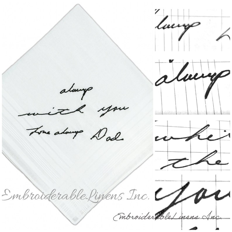 Handwritten Handkerchief Embroidered Handwriting Embroidered Wedding Handkerchief Wedding Keepsake Personalized Signature Handkerchief image 4
