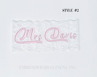 Plus Size Wedding Garter, Embroidered in your choice of Font, Thread Color with Name. Great Bride Gift, Wedding Accessory, Wedding Lingerie