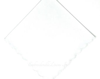 Blank Cotton Handkerchief- Great for Embroidery! Scalloped Edge. Ready to ship! Great Handkerchief- Great Gift.