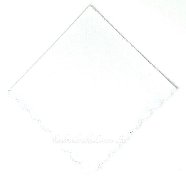 Blank Cotton Handkerchief- Great for Embroidery! Scalloped Edge. Ready to ship! Great Handkerchief- Great Gift.