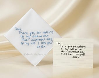 Handwritten Embroidered Wedding Handkerchief – Personalized Keepsake