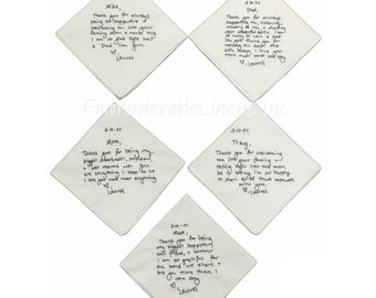Handwritten Handkerchief- Embroidered in Your Handwriting- Embroidered Wedding Handkerchief- Wedding Keepsake Vows Personalized Handkerchief