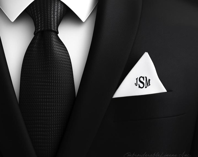 Best Seller-Groom/Wedding Cotton Pocket Square Monogrammed-Everyday wear 100% Cotton. Great Gift for Church, Events, Work. Ships Next Day!