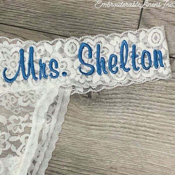 Wedding Lace thong- You Choose Your Color Thong, Font, Thread Color, Words or Name. Great Wedding Gift for your Wedding Night. Bride Gift.