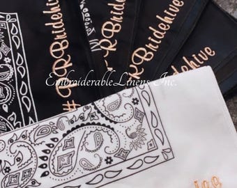 Personalize your Own Bandana, 100% Cotton Embroidered with your Words, Font and Thread Color. Weddings, Bachelor, Bachelorette Party Gift!