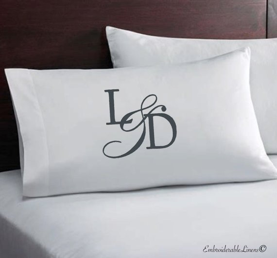 Custom Embroidered Pillowcase, Standard Size, Your Choice of Color Case