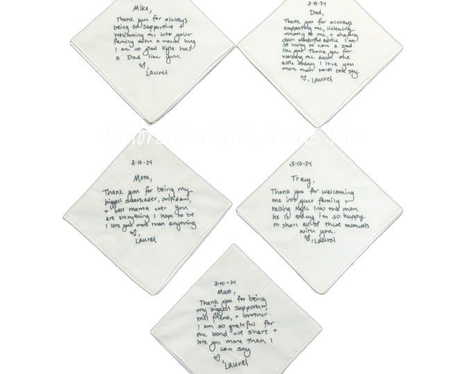 Handwritten Handkerchief- Embroidered in Your Handwriting- Embroidered Wedding Handkerchief- Wedding Keepsake Vows Personalized Handkerchief