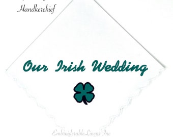 Irish Wedding Handkerchief scalloped edge in your choice of clover!