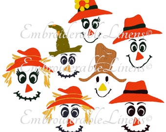 Pumpkin Faces- Embroidery Pack- Set Of 7 Individual Faces- Instant Download
