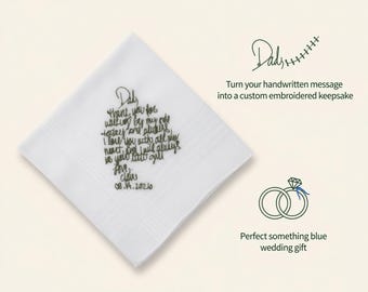 Handwritten Embroidered Wedding Handkerchief – Personalized Keepsake