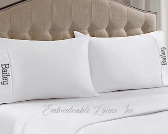 Personalized Name on Pillowcase- Embroidered on the Edge With a Personalized Name , Choice of Thread Color & Font. Personalized Pillowcase.