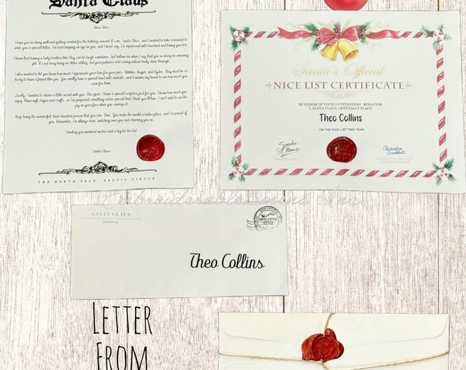 Personalized Santa Letter -Officially Sealed and Stamped by Santa. Child's Gift- Included Nice List or Good List Certificate- Christmas Gift