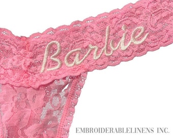 Personalized Lace thong, You choose your color Thong, Font, Thread Color, Words or Name. Great Wedding or Personal Sexy Gift!
