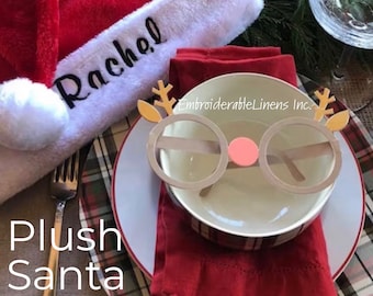 Plush Personalized Santa Hat, Custom Santa Hats, Hats for Christmas, Embroidered Santa Hat, Adult Hat- All Day Wear Comfy Inner Liner