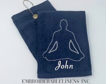 Personlig yogahandduk i plyschbomull, broderade initialer