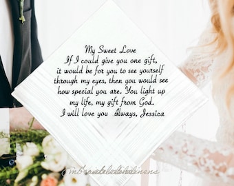 Personalized Wedding Handkerchief- Bride Gift- Groom Gift- Create Your Own - Choice of Font- Thread Color and Words Embroidered! Hankerchief