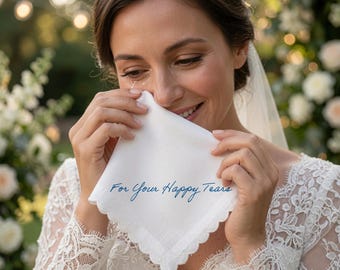 Embroidered Wedding Handkerchief - "For Your Happy Tears" Groom Gift