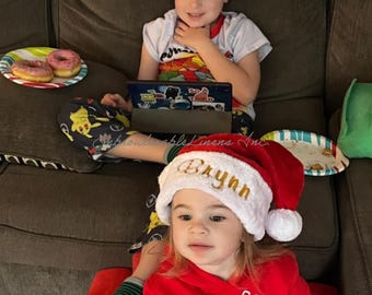 Santa Hat- Young Child, Soft and Plush, Red and White Classic Santa Hat Embroidered in your Thread Choice. Great for Christmas Photos & Fun!