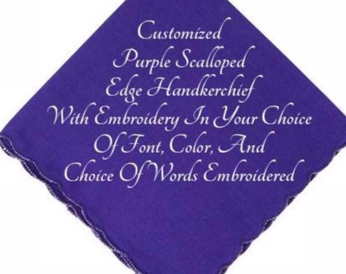 Mardi Gras Purple Handkerchief, Choose Your Own Words, Font Style, and Thread Color. Great for Wedding Gifts, Personalized Handkerchief.