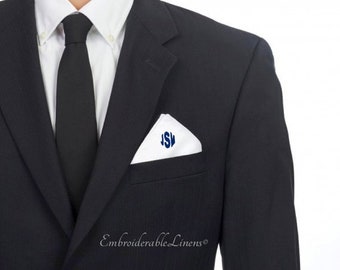 Best Seller-Groom/Wedding Cotton Pocket Square Monogrammed-Everyday wear 100% Cotton. Great Gift for Church, Events, Work. Ships Next Day!