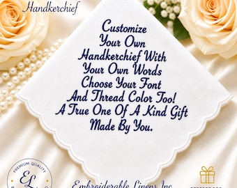 Personalized Scalloped Edge Cotton Handkerchief, Custom Embroidered Keepsake Gift