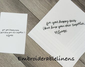 Handwritten Handkerchief- Embroidered Handwriting- Embroidered Wedding Handkerchief- Wedding Handkerchief- Personalized Handkerchief- Gift!