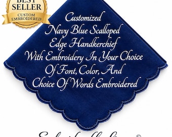 Personalized Navy Blue Handkerchief, Embroidered Wedding Gift