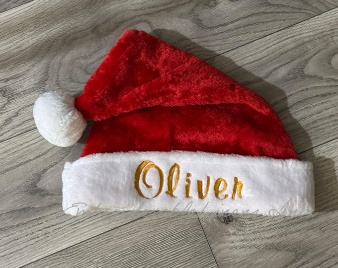 Santa Hat- Toddler Christmas Hat- Soft and Plush- Red & White Classic Santa Hat Embroidered in your Thread Choice- Christmas Photo Santa hat