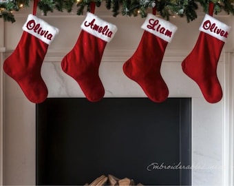 Christmas Stocking -Plush,Premium Classic Red and White, Embroidered With Your Name In your Choice of Color Thread. A Family Christmas Gift!