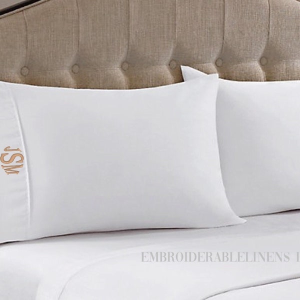 Edge Monogrammed Pillowcase, Personalized by You with your Monogram, Choice of Thread Color and Font. Great any Occasion Personalized Gift!