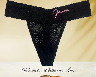 Bride Thong- Bridal Lingerie- Bride Gift- Mrs Panty- Bachelorette Thong- Mrs Thong- Custom Panties- Embroidered Thong- Custom Name & Date.
