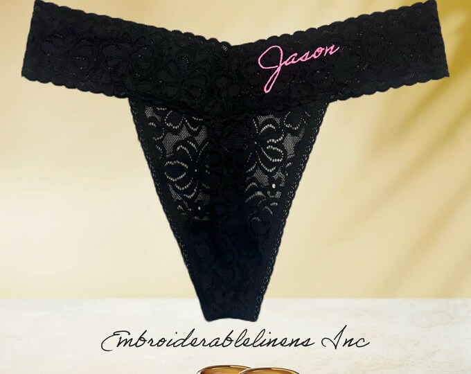 Bride Thong- Bridal Lingerie- Bride Gift- Mrs Panty- Bachelorette Thong- Mrs Thong- Custom Panties- Embroidered Thong- Custom Name & Date.