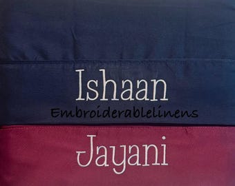 Best Seller- Name on Pillowcase- Embroidered on the Edge With a Personalized Name , Choice of Thread Color & Font. Personalized Pillow Gift.