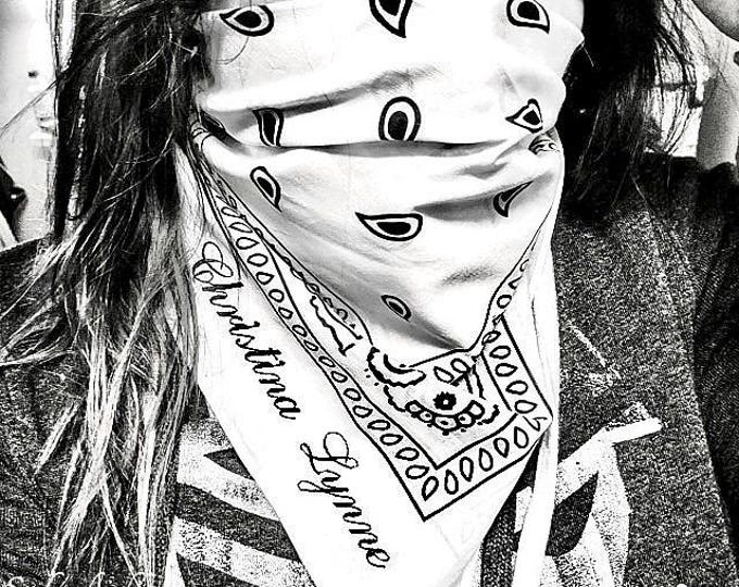 Personalized Bandana, Embroidered with your Words, Font and Thread Color. Great for Events or Everyday Wear. 100% Cotton, Personalized Gift.