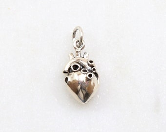 Sterling Silver Anatomical 3D Heart Charm Artisan Heart Charm Valentine's Day, Mother's Day, Sisters, Best Friends, Nurse Charm, Real Heart