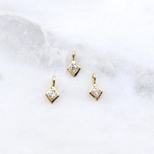 3pcs - Teeny Tiny CZ 4 Pointed Star Dangle Drop Charm 4mm CZ Drop Pendant, Tiny CZ Drop, Diamond Charm, Gold Necklace Drop, Cubic Zirconia