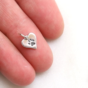 Dainty Sterling Silver Paw Heart Charm, Tiny Silver Paw Heart Charm, Pet Lover, Cat Lover, Dog Lover, Gift for Her, Small Paw Print Charm,