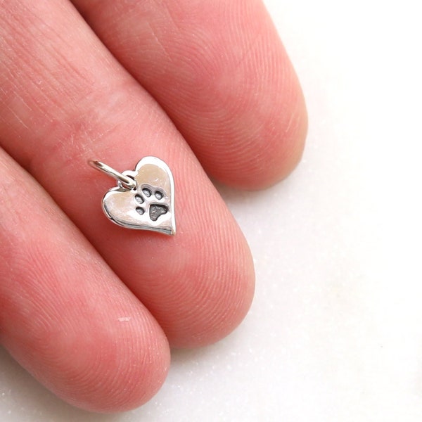 Dainty Sterling Silver Paw Heart Charm, Tiny Silver Paw Heart Charm, Pet Lover, Cat Lover, Dog Lover, Gift for Her, Small Paw Print Charm,