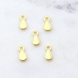 5pcs Tiny Thick Teardrop Drop Gold Charm Necklace Drop Small Accent Geometric Modern Charm 24k Gold Plated Pendant, Bracelet Charm 8mm x 4mm