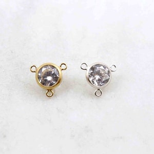 Cubic Zirconia Rosary Connector Link Charm 6mm 3 Loop Connector, 14K Gold Filled Sterling Silver Cubic Zirconia Charm Link, Lariat Y Finding