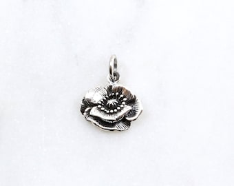 Sterling Silver Delicate Poppy Flower Blossom Charm Garden Charm, Spring Charm, Flower Charm, Floral Charm, Gift for Mom, Gift for Her