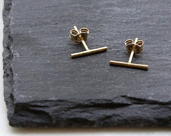 Modern 14k Gold Filled Small Skinny Bar Post Small Stud Earring, 10mm, Rectangle Stud Dainty Minimal Everyday Earring Findings with Backings