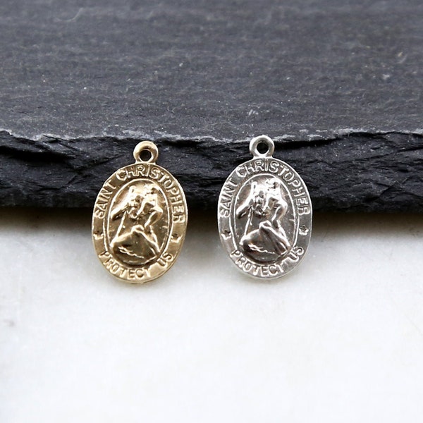 Oval Saint St. Christopher Charm 9x12mm Gold Filled or Sterling Silver Religious Medal, Religious Pendant, Saint Medallion, Catholic Jewelry