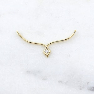 Gold CZ Diamond Curved Bar Half Curve Connector 2 Loop Necklace Charm Crystal Cubic Zirconia Jewelry, Bridesmaid Jewelry, Crystal Connector