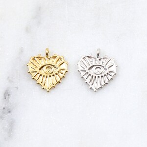 Evil Eye Heart Textured Charm Coin Sterling Silver, Vermeil 18k Gold Over Sterling, Heart ...