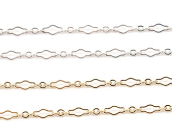 Krinkle Fancy Elongated 14K Gold Filled Chain, Delicate Flat Rectangular Diamond Chain Box Chain Rectangle Sterling Silver, Sold by the Foot