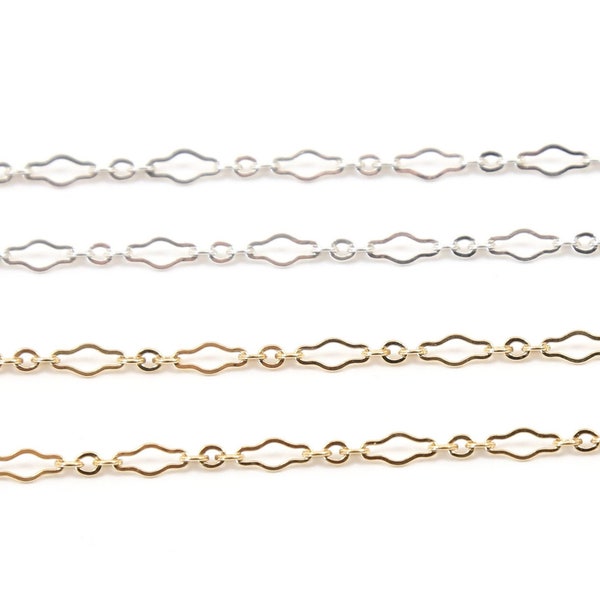 Krinkle Fancy Elongated 14K Gold Filled Chain, Delicate Flat Rectangular Diamond Chain Box Chain Rectangle Sterling Silver, Sold by the Foot