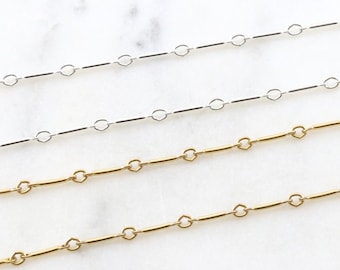 14K Gold Filled Chain 1x8mm Bar Tube Chain Dainty Minimal Unfinished Chain for Permanent Jewelry, Sterling Silver Chain Sold by the Foot