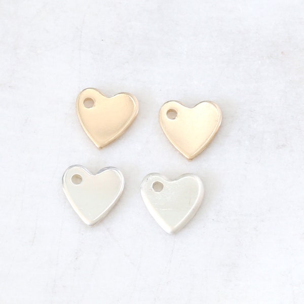 2 pcs Tiny Heart Charm Blank 20 Gauge 7mm , 14K Gold Filled, Sterling Silver, Valentines Mothers Day, Best Friends, Permanent Jewelry