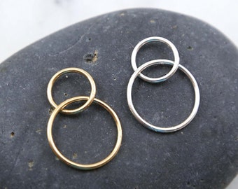 Dainty Interlocking Rings Connector Links 15mm and 10mm, Gold Filled, Sterling Silver Smooth Ring Circle Disc Coin Charm Round Connecting